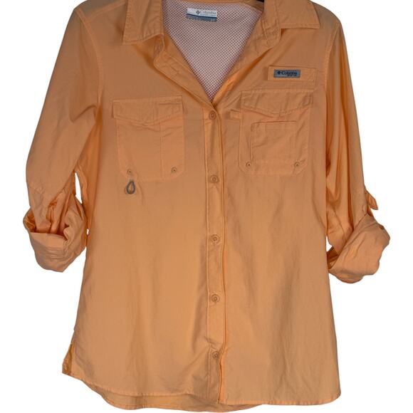 Columbia PFG Womens S Peach Vented Fishing Shirt Roll Tab Sleeves - Picture 11 of 12